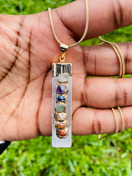 Selenite Pendant & 7 Chakra Stone Accents