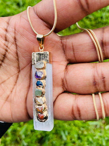 Selenite Pendant & 7 Chakra Stone Accents