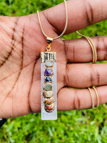 Selenite Pendant & 7 Chakra Stone Accents